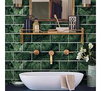 Tile Stickers Emerald-Green Stick on Tiles PVC Self Adhesive Wall Tiles Durable Peel and Stick Floor Tiles Water Proof Stick on Wall Tiles Tile Stickers for Kitchen Bathroom 10x20cm/9 pcs