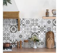 Tile Stickers for Kitchen Bathroom 24pcs - Self Adhesive Wall Tiles Grey - Peel and Stick on Wall Tiles Kitchen Moroccan - Tile Sticker for Backsplash Splashback Waterproof Vinyl 15x15cm