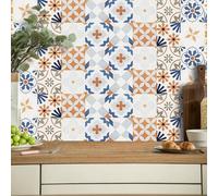 Tile Stickers Geometric Orange Blue Stick on Tiles Kitchen for Bathroom Waterproof Oilproof Backsplash Vinyl Decors DIY Peel and Stick Self Adhesive Wall Tiles 30x240 cm/ 1 Roll