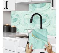 Tile Stickers Green Marble Vinyl Waterproof Peel and Stick Tiles Kitchen,Bathroom Tile Stickers,Backsplash for Kitchen,Floor Tiles Self Adhesive,DIY Home Decor 10 PC(15x15cm)