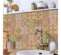Tile Stickers Green Yellow Blue Bathroom Tile Stickers PVC Self Adhesive Stick on Bathroom Tiles Wall Tile Stickers Stick-on Tiles Kitchen Stick on Tiles Peel and Stick Floor Tiles 15x15cmx24 Pcs