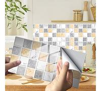 Tile Stickers Grey Marble Yellow Peel and Stick Wallpaper Self Adhesive Wall Tiles Home Decoration DIY Stick on Wall Tiles for Kitchen Bathroom Stairs Stick on Tiles 24 Pcs(10x20cm)