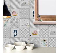 Tile Stickers Kid Elephant Unicorn Stick on Tiles Bathroom PVC Self Adhesive Wall Tiles Kitchen Stick on Wall Tiles Waterproof Peel and Stick Floor Tiles Self Adhesive Tiles for Walls 20x20x10pcs