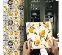 Tile Stickers Lemon Pattern Stick On Tiles,Self Adhesive Wall Tiles for Kitchen Bathroom,Vinyl Peel and Stick Wall Tiles,Stick On Wall Tiles Waterproof Oilproof 16 PC(20x20cm)