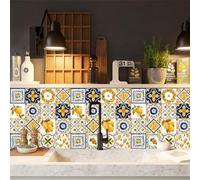 Tile Stickers Lemon Yellow Blue Bathroom Kitchen Stick on Tiles Transfers Peel and Stick Floor Self Adhesive Wall Tiles Durable Waterproof Oil-Proof for Stairs Removable 10x10cm/16 Pcs