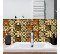 Tile Stickers Mandala Orange Green Stick on Tiles Kitchen Bathroom PVC Durable Self Adhesive Wall Tiles Transfers Waterproof Oil-Proof Peel and Stick Floor Stickers Wall Art 15x15cm/10 Pcs