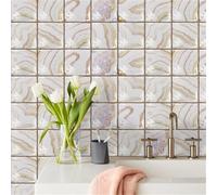 Tile Stickers Marble Gold Beige Stick on Tiles for Bathroom Kitchen Backsplash Oil Proof Waterproof Cabinet Staircase Self Adhesive Wall Tiles DIY Home Decor 15x15cm/10 pcs
