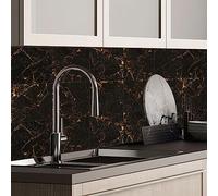 Tile Stickers Marble Gold Black Stick on Tiles PVC Self Adhesive Wall Tiles Durable Peel and Stick Floor Tiles Water Proof Stick on Wall Tiles Tile Stickers for Kitchen Bathroom 10x10cm/10 Pcs
