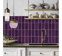 Tile Stickers Minimalist Purple Stick on Kitchen Tiles Self Adhesive Wall Tiles PVC Peel and Stick Tile Covers Transfers Oil-Proof Kitchen Splashbacks for Walls Removable 10.16x20.32cm/16 Pcs