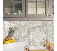 Tile Stickers Moroccan Beige Brown Stick on Tiles Waterproof Self Adhesive Wall Tiles Oil-Proof Splashback for Kitchen Tile Stickers for Bathroom Peel and Stick Tile Decals 10 Pcs/15x15cm