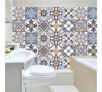 Tile Stickers Moroccan Brown Blue Stick on Tiles Vinyl Self Adhesive Wall Tiles Oil-Proof Tile Stickers for Kitchen Tile Stickers for Bathroom Waterproof Stick on Wall Tiles 10 Pcs/15x15cm