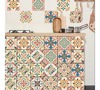 Tile Stickers Moroccan Orange Beige Peel and Stick Wallpaper Self Adhesive Wall Tiles Home Decoration DIY Stick on Wall Tiles for Kitchen Bathroom Stairs Stick on Tiles 10 Pcs(20x20cm)