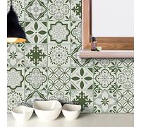 Tile Stickers Moroccan Peel & Stick Wallpaper Waterproof Vinyl Tiles Oil-Proof Kitchen & Bath 10x10cm (10 Pcs)