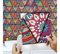 Tile Stickers Moroccan Style Mandala Stick on Tiles Waterproof Oil Proof Peel and Stick Floor Tiles PVC Kitchen Tile Stickers Self Adhesive Tile Decals for Living Room Bathroom Decor 10PC(10x10cm)