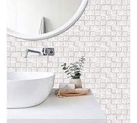 Tile Stickers Mosaic White Marble Peel and Stick Wallpaper Self Adhesive Wall Tiles Home Decoration DIY Stick on Wall Tiles for Kitchen Bathroom Stairs Stick on Tiles 6 Pcs(15x30cm)