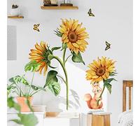 Tile Stickers, MS1565 Fresh Green Plant Sunflower Butterfly Wall Sticker Living Room Room Decorative Wall Stickers self-Adhesive Wholesale Wall Stickers