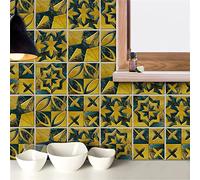 Tile Stickers Mustard Yellow Blue Stick on Tiles Bathroom PVC Self Adhesive Wall Kitchen Waterproof Peel and Floor for Walls 20x20x10pcs