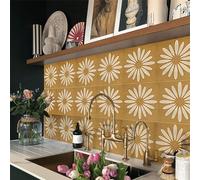 Tile Stickers Mustard Yellow Flower Self Adhesive Tiles Waterproof Stick on Tiles Home Decor Tile Stickers for Kitchen Bathroom Self Adhesive Wall Tiles 20x20cm (40 Pcs)