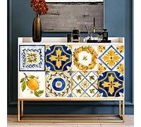 Tile Stickers Navy Blue Lemon Peel and Stick Wallpaper Self Adhesive Wall Tiles Home Decoration DIY Stick on Wall Tiles for Kitchen Bathroom Stairs Stick on Tiles 16 Pcs(10x10cm)