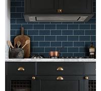 Tile Stickers Navy Blue Rectangle Stick on Tiles PVC Self Adhesive Wall Tiles Durable Peel and Stick Floor Tiles Stick on Wall Tiles Water Proof Tile Stickers for Bathroom Kitchen 30x15cm/24 pcs