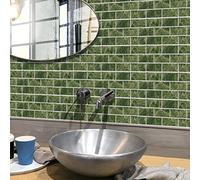 Tile Stickers Olive Green Brick Stick on Tiles PVC Self Adhesive Wall Tiles Durable Peel and Stick Floor Tiles Water Proof Stick on Wall Tiles Tile Stickers for Kitchen Bathroom 15x30cm/18 Pcs