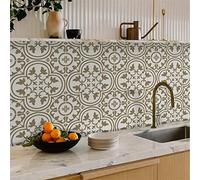 Tile Stickers Olive Green Elegant Peel and Stick Wallpaper Waterproof Vinyl Self Adhesive Wall Tiles Oil-Proof Tiles Kitchen Tile Stickers Bathroom Stick on Tiles 10 Pcs/20x20cm