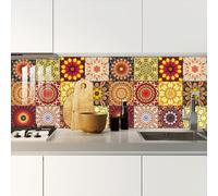Tile Stickers Orange Red Mandala Oil Proof Stick on Tiles Kitchen Bathroom Vinyl Waterproof Self Adhesive Tiles Peel and Stick Removable Self Adhesive Floor Tile Transfers Wall 30x30cm/10 Pcs
