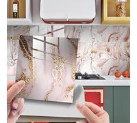 Tile Stickers Pink Golden Marble Stick on Tiles Waterproof Oil Proof Peel and Stick Floor Tiles PVC Kitchen Tile Stickers Self Adhesive Tile Decals for Living Room Bathroom Decor 10PC(10x10cm)