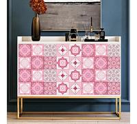 Tile Stickers Pink Mandala White Kitchen Stick on Tiles Self Adhesive Vinyl Stick on Floor Tiles for Bathroom Waterproof Backsplash Removable Self Adhesive Floor Tile Peel and Stick 30x30cm/10 Pcs