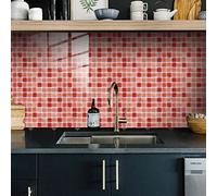 Tile Stickers Pink Mosaic Red Peel and Stick Wallpaper PVC Waterproof Oil Proof Self Adhesive Wall Tiles Tile Stickers for Kitchen Bathroom Home Decor Stick on Tiles 10 Pcs(15x15cm)