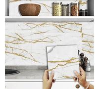 Tile Stickers Platinum Marble Stick on Tiles PVC Self Adhesive Wall Tiles Waterproof Bathroom Tile Stickers Oil Proof Kitchen Tile Stickers DIY Peel and Stick Floor Tiles10 PC(15x15cm)