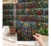 Tile Stickers Purple Emerald Green Bathroom Tile Stickers PVC Self Adhesive Tiles Stick on Bathroom Tiles Kitchen Stick on Tiles Wall Tile Stickers Peel and Stick Floor Tiles 20x20cm/24 pcs