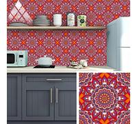 Tile Stickers Purple Flower Orange Stick On Tiles PVC Tile Stickers for Kitchen Heat Resistant Self Adhesive Tiles for Walls Waterproof Peel and Stick Floor Tiles Bathroom Wallpaper 20x20cm/10pcs