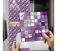 Tile Stickers Purple Mosaic Stick on Tiles Waterproof Oil Proof Peel and Stick Floor Tiles PVC Kitchen Tile Stickers Self Adhesive Tile Decals for Living Room Bathroom Decor 10PC(20x20cm)