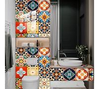 Tile Stickers Red Black Green Oil Proof Stick on Tiles Kitchen Bathroom Vinyl Waterproof Self Adhesive Tiles Peel and Stick Removable Self Adhesive Floor Tile Transfers Wall 15x15cm/10 Pcs