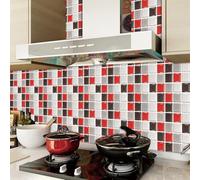 Tile Stickers Red Black Vinyl Waterproof Peel and Stick Tiles Kitchen,Bathroom Tile Stickers,Backsplash for Kitchen,Floor Tiles Self Adhesive,DIY Home Decor 10 PC(20x20cm)