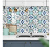 Tile Stickers Red Cream White Oil Proof Stick on Tiles Kitchen Bathroom Vinyl Waterproof Self Adhesive Tiles Peel and Stick Removable Self Adhesive Floor Tile Transfers Wall 15x15cm/10 Pcs
