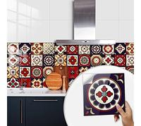 Tile Stickers Red Geometric Pattern Decorative Tile Stickers,Self Adhesive Wallpaper Peel and Stick on Wall Glass for Kitchen Bathroom Room Transformation Waterproof Oil-Proof 20PCS（30x30cm）