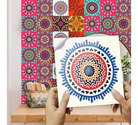 Tile Stickers Red Geometric Pattern Decorative Tile Stickers,Self Adhesive Wallpaper Peel and Stick on Wall Glass for Kitchen Bathroom Room Transformation Waterproof Oil-Proof 20PCS（15x15cm）