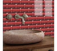 Tile Stickers Red Marble Texture Stick on Tiles PVC Self Adhesive Wall Tiles Waterproof Bathroom Tile Stickers Oil Proof Kitchen Tile Stickers DIY Peel and Stick Floor Tiles20 PC(10x20cm)