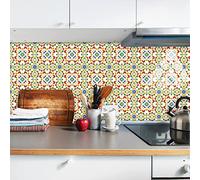 Tile Stickers Red Yellow Green Stick on Tiles Waterproof Self Adhesive Wall Tiles Oil-Proof Splashback for Kitchen Tile Stickers for Bathroom Peel and Stick Tile Decals 15 Pcs/8x8cm