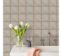 Tile Stickers Retro Beige Stick on Tiles for Bathroom Kitchen Backsplash Oil Proof Waterproof Cabinet Staircase Self Adhesive Wall Tiles DIY Home Decor 15x15cm/10 pcs