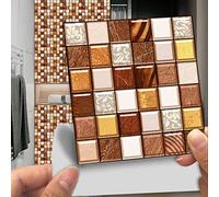 Tile Stickers Retro Brown Mosaic Peel and Stick PVC Backsplash Tiles Self Adhesive Waterproof Oilproof DIY Home Decor for Kitchen Bathroom 10PCS（15x15cm）