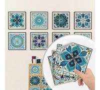 Tile Stickers Retro Colored Pattern Decorative Tile Stickers,Self Adhesive Wallpaper Peel and Stick on Wall Glass for Kitchen Bathroom Room Transformation Waterproof Oil-Proof 10PCS（10x10cm）