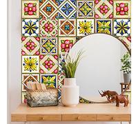 Tile Stickers Retro Colored Pattern Peel and Stick PVC Backsplash Tiles Self Adhesive Waterproof Oilproof DIY Home Decor for Kitchen Bathroom 30PCS（20x20cm）