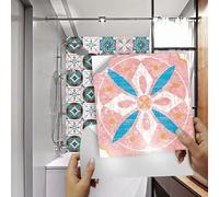 Tile Stickers Retro Pink Blue Stick On Tiles,Self Adhesive Wall Tiles for Kitchen Bathroom,Vinyl Peel and Stick Wall Tiles,Stick On Wall Tiles Waterproof Oilproof 10 PC(10x10cm)