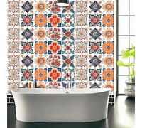 Tile Stickers Retro Red Orange Oil Proof Stick on Tiles Kitchen Bathroom Vinyl Waterproof Self Adhesive Tiles Peel and Stick Removable Self Adhesive Floor Tile Transfers Wall 30x30cm/10 Pcs