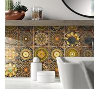 Tile Stickers Retro Yellow Stick On Tiles,Self Adhesive Wall Tiles for Kitchen Bathroom,Vinyl Peel and Stick Wall Tiles,Stick On Wall Tiles Waterproof Oilproof 10 PC(15x15cm)
