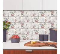 Tile Stickers Rose Beige Green Stick on Kitchen Tiles Self Adhesive Wall Tiles PVC Peel and Stick Tile Covers Transfers Oil-Proof Kitchen Splashbacks for Walls Removable 15x15cm/10 Pcs