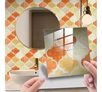 Tile Stickers,Self Adhesive Wall Tiles,Orange Beige Geometry Peel and Stick Wallpaper Self Adhesive Wall Tiles Tiles Kitchen Tile Stickers(20x20cm)